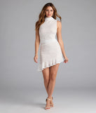 Alluring Beauty Mock Neck Bodycon Lace Short Dress