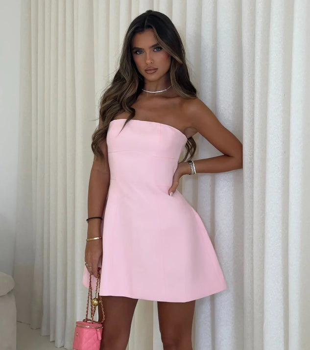 Cute Moment Strapless A-Line Crepe Mini Dress