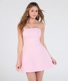 Feel confident and photo-ready in the Cute Moment Strapless A-Line Crepe Mini Dress, a pink graduation dress perfect for 2025 ceremonies and parties.