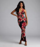 Gorgeous Soul Floral Halter Bodycon Maxi Dress