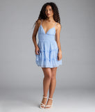Shine with confidence, elegance, and standout style in the Subtle Grace V-Neck Polka Dot Chiffon Skater Dress—a light blue graduation dress designed with a fresh silhouette and the latest trends.