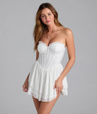 Feel instantly put-together in the Dream Date Strapless Lace Corset Skater Dress in white, a summer wedding guest dress designed for confident style and all-out celebration.
