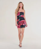 Make a bold statement in the Bold Bloom Floral Mesh Strapless Bodycon Mini Dress in black, the perfect spring dress for weddings, cocktail hours, nights out, and/or seasonal celebrations.