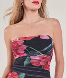 Own every entrance in the Bold Bloom Floral Mesh Strapless Bodycon Mini Dress, a black party dress perfect for milestone birthdays and grad parties, or dancing through summer nights and unforgettable bachelorette celebrations.