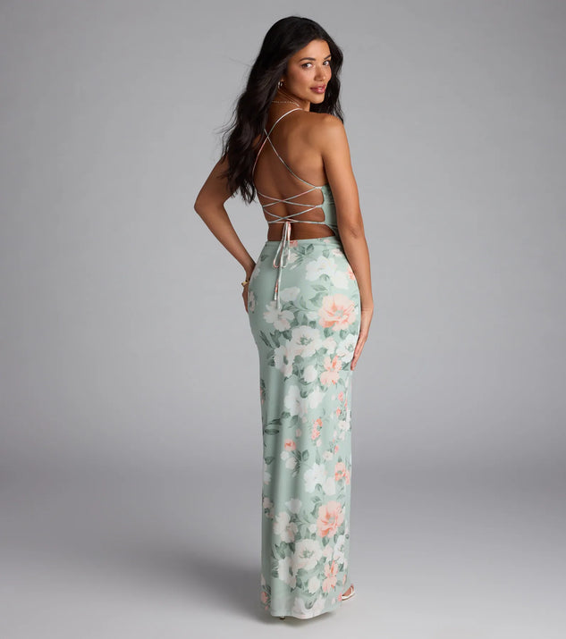Laced-Up Masterpiece Floral Slit Maxi Dress | Windsor Laced-Up Masterpiece Floral Slit Maxi Dress | Windsor