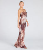 Make a bold statement in the Make Your Debut Strapless Abstract Mesh Maxi Dress in brown, the perfect spring dress for weddings, cocktail hours, nights out, and/or seasonal celebrations.