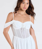 The Sheer Fave Chiffon Cold-Shoulder Corset Skater Dress in off-white brings sleek style to any graduation outfit, from cap and gown to after-party.