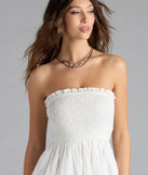 Shine with confidence, elegance, and standout style in the Effortless Eyelet Bubble Hem Mini Dress—a white graduation dress designed with a fresh silhouette and the latest trends.
