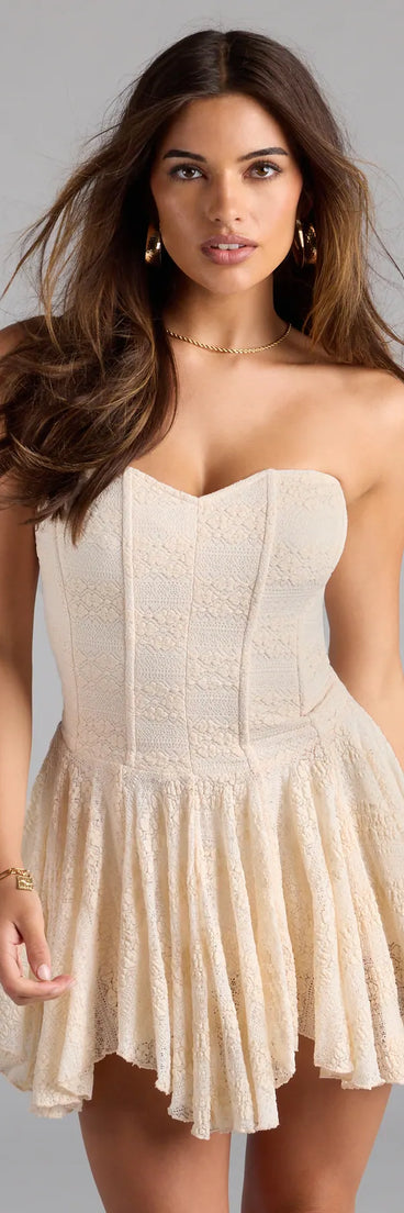 Feel ready for every dance floor moment or feed-worthy reel in the Sweet Yet Sultry Lace Skater Mini Dress, a natural homecoming dress designed to own your moment.