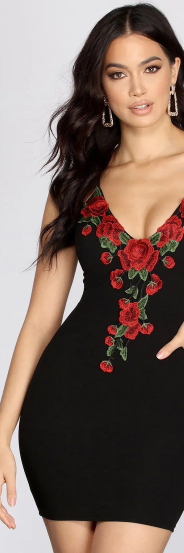 Rose Embroidered Bodycon Dress