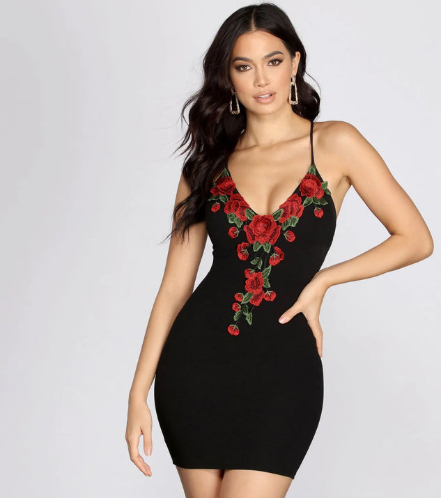 Rose Embroidered Bodycon Dress