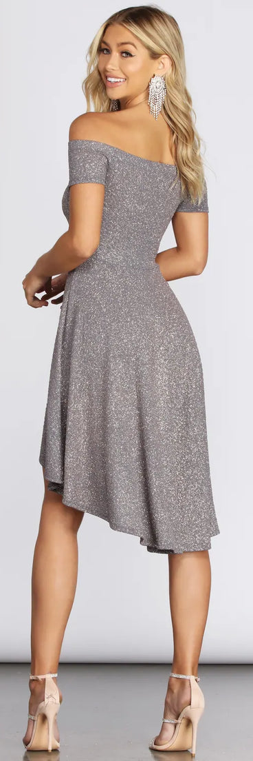 Glitter Glam High Low Skater Dress