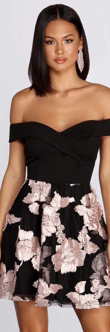 Off Shoulder Floral Skater Dress