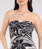 With its mid-calf hem and popular flattering fit, the Tropical Mood Strapless Midi Dress in taupe nails the balance of trend and ease, redefining go-to midi dresses for any occasion.