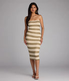 The Own The Room Striped Knit Midi Tube Dress in natural features a flattering fit and mid-calf hem, redefining effortless midi dresses for any occasion.