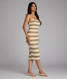 The Own The Room Striped Knit Midi Tube Dress in natural features a flattering fit and mid-calf hem, redefining effortless midi dresses for any occasion.