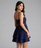 Shine with confidence, elegance, and standout style in the Lovely Day Tie Back Ruffle Skater Dress—a navy blue graduation dress designed with a fresh silhouette and the latest trends.