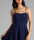 Shine with confidence, elegance, and standout style in the Lovely Day Tie Back Ruffle Skater Dress—a navy blue graduation dress designed with a fresh silhouette and the latest trends.