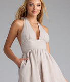 Cup Of Tea Striped Halter Midi Dress With Pockets