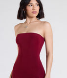 The Sleek Fit Strapless High Slit Maxi Dress is a flowy, wine maxi dress that moves with you from sunny days to elevated nights in effortless style.