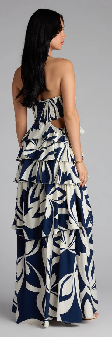 Bold And Beautiful Rosette Halter Cutout Maxi Dress