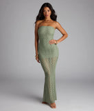 Soak up the season in the Wanting More Strapless Lace Knit Maxi Dress, a olive green sundress styled for easy days, outdoor plans, and everything in between.