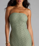 Soak up the season in the Wanting More Strapless Lace Knit Maxi Dress, a olive green sundress styled for easy days, outdoor plans, and everything in between.