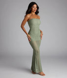 Soak up the season in the Wanting More Strapless Lace Knit Maxi Dress, a olive green sundress styled for easy days, outdoor plans, and everything in between.