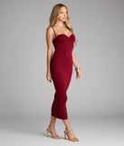 The Heartbreaker Hourglass Midi Dress in wine features a flattering fit and mid-calf hem, redefining effortless midi dresses for any occasion.