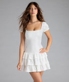 Shine with confidence, elegance, and standout style in the Charming Look Puff Sleeve Ruffled Skater Dress—a white graduation dress designed with a fresh silhouette and the latest trends.