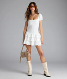 Shine with confidence, elegance, and standout style in the Charming Look Puff Sleeve Ruffled Skater Dress—a white graduation dress designed with a fresh silhouette and the latest trends.
