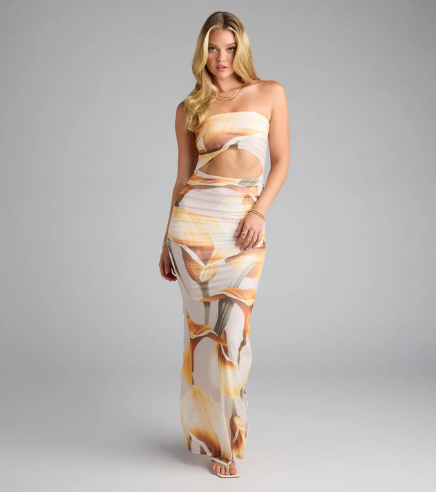 Floral Fantasy Strapless Cutout Maxi Dress | Windsor