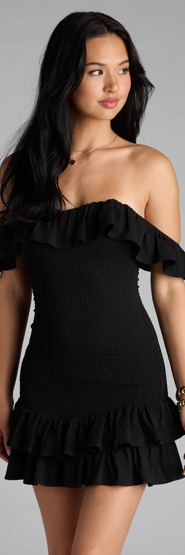 The Definition Of Cute Off-The-Shoulder Mini Dress is your new go-to black dress—effortless, versatile, and made to update your fall style in seconds.
