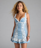 Soak up the season in the Stylish Cutie Denim Lace Trim Mini Dress, a denim blue sundress styled for easy days, outdoor plans, and everything in between.
