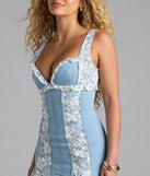 Soak up the season in the Stylish Cutie Denim Lace Trim Mini Dress, a denim blue sundress styled for easy days, outdoor plans, and everything in between.