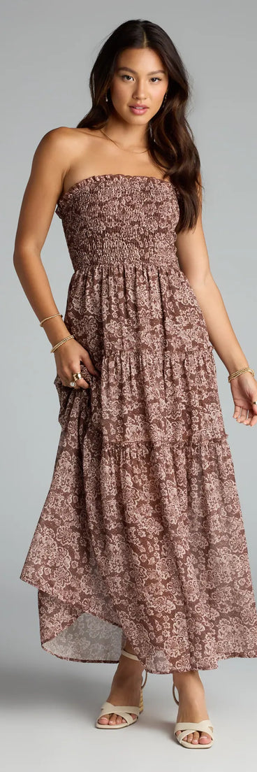 The Meet Me in the Meadow Chiffon Floral Maxi Dress is your new go-to brown dress—effortless, versatile, and made to update your fall style in seconds.