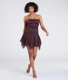 The Going Out Strapless Lace Mini Dress in brown brings edge and energy to your vibe, ready to elevate any festival look or concert outfit.