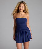 Soak up the season in the Flirty Allure Strapless A-Line Mini Dress, a navy blue sundress styled for easy days, outdoor plans, and everything in between.