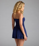 Soak up the season in the Flirty Allure Strapless A-Line Mini Dress, a navy blue sundress styled for easy days, outdoor plans, and everything in between.