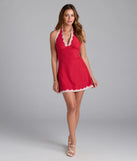 Soak up the season in the Sweet Summer Vibe Polka Dot Satin Mini Dress, a red sundress styled for easy days, outdoor plans, and everything in between.