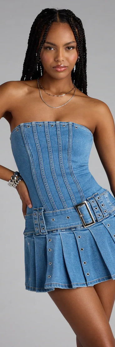 Belt It Babe Strapless Denim Mini Dress Windsor