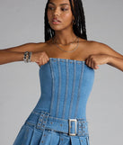 Belt It Babe Strapless Denim Mini Dress