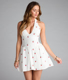 Brunch Plans Cherry Halter Skater Dress