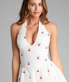 Brunch Plans Cherry Halter Skater Dress