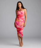Feel instantly put-together in the Captivated In Floral Halter Bodycon Midi Dress in pink, a summer wedding guest dress designed for confident style and all-out celebration.