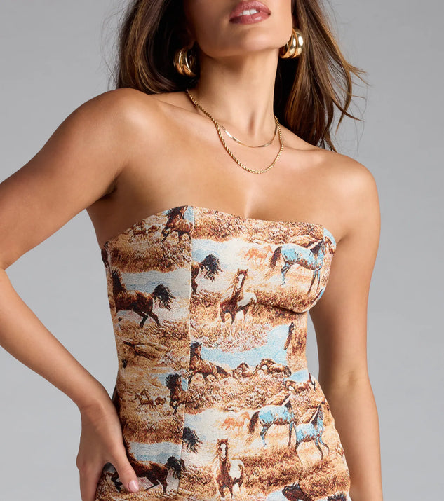 Western Style Horse Tapestry Mini Dress | Windsor Western Style Horse Tapestry Mini Dress | Windsor