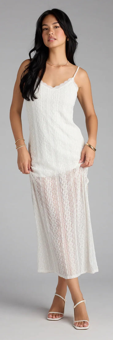 The All Eyes on You Lace Low Back Midi Dress is your new go-to white dress—effortless, versatile, and made to update your fall style in seconds.