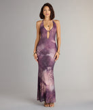 Untamed Aura Animal Print Halter Maxi Dress