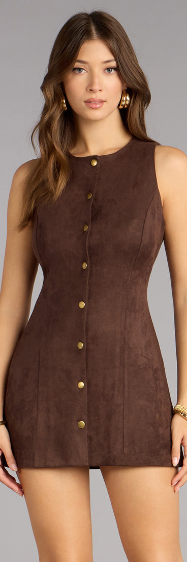 Rustic Charm Faux Suede A-Line Mini Dress | Windsor Rustic Charm Faux Suede A-Line Mini Dress | Windsor