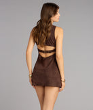 Rustic Charm Faux Suede A-Line Mini Dress